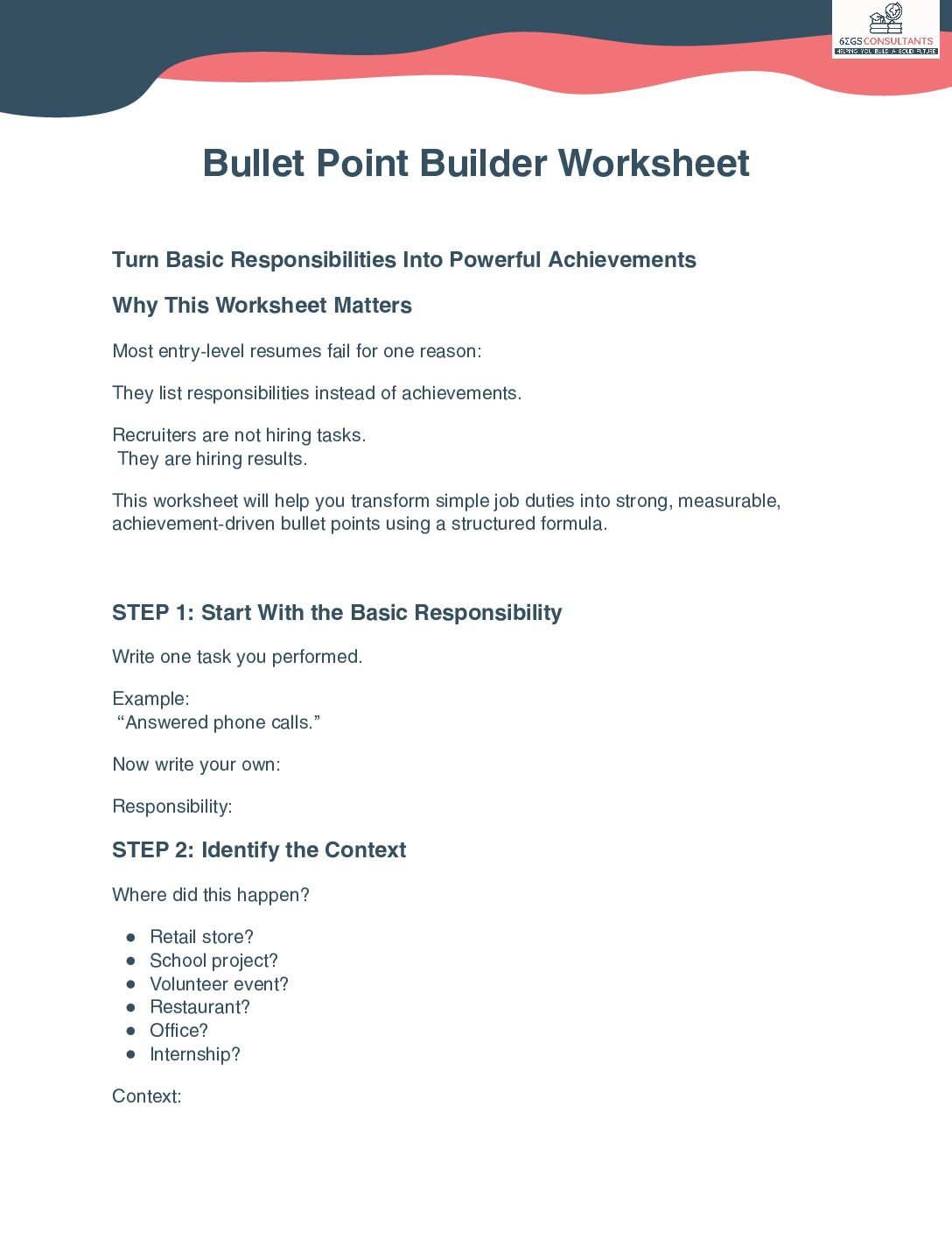 Resume Bullet Point Builder Worksheet™ (EN)