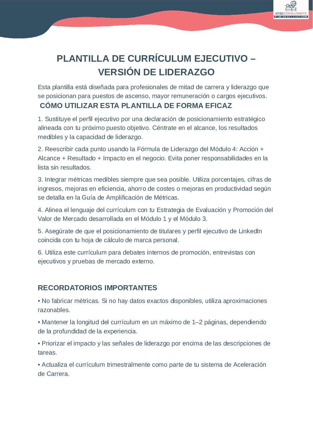 Executive Resume Templates — 2 Levels™ (EN)