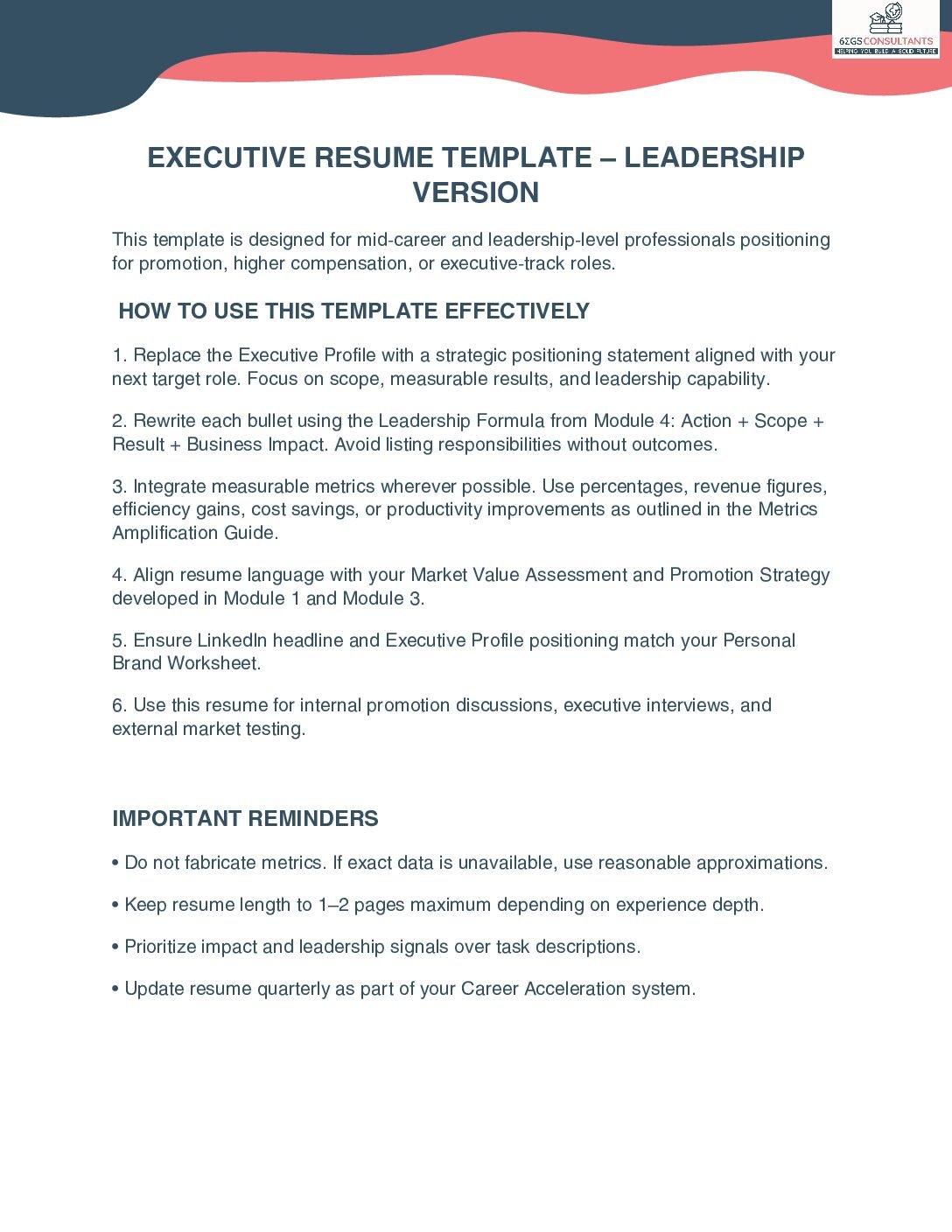 Executive Resume Templates — 2 Levels™ (EN)